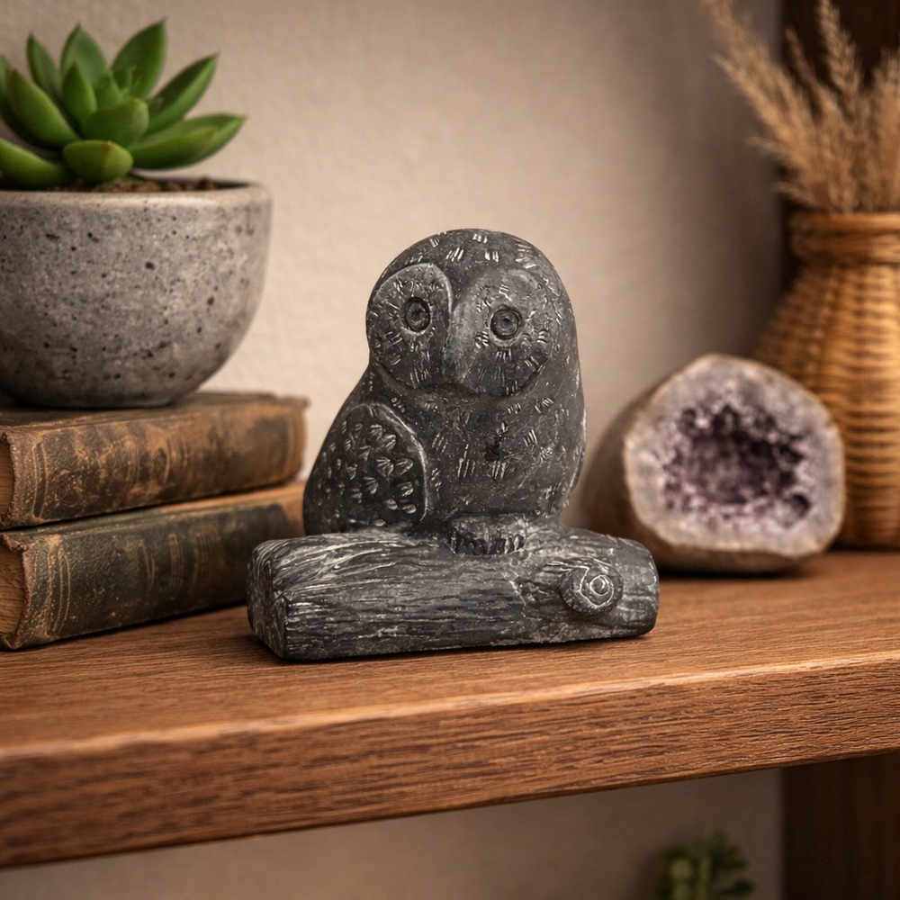Wolf Original‎ Handmade Owl Sculpture on Log Vintage Canada